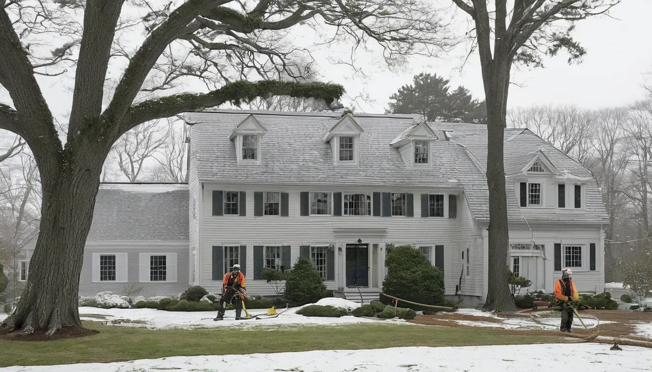 Tree removal provider cutting a large tree near a home in Princeton